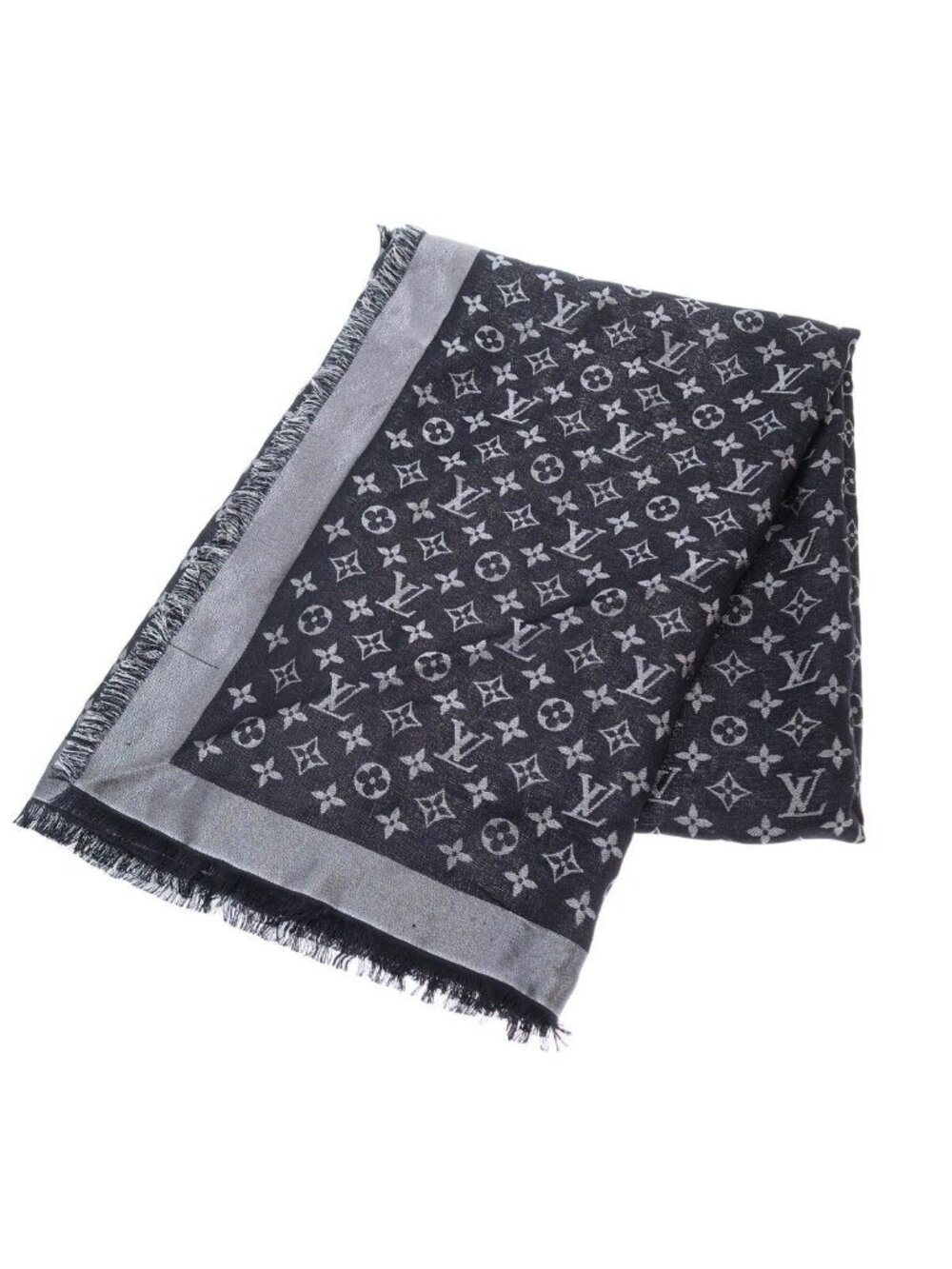 Louis Vuitton Shawl Monogram Shine Navy Silver Scarf
